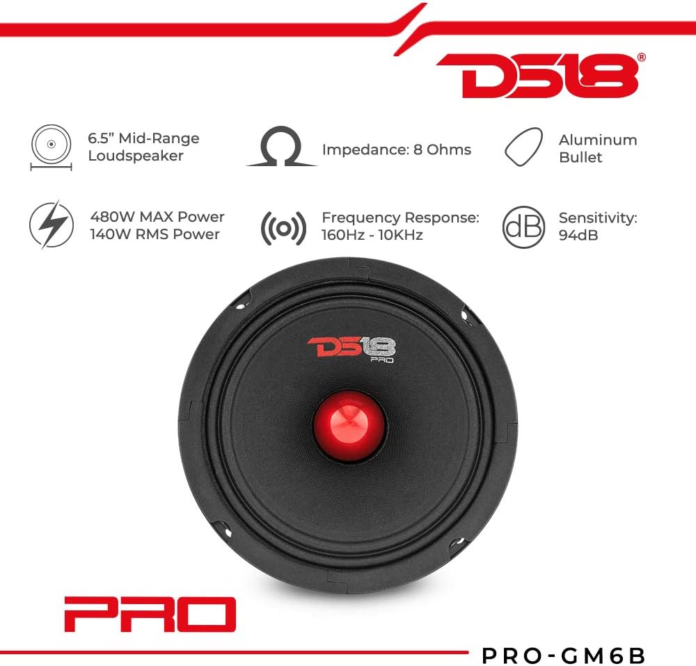 Red Aluminum Bullet 6.5 Midrange Loudspeaker 480W Max 8 Ohms (2 Speakers) F67123