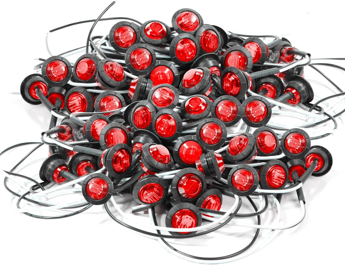 200 Pc 3/4 Inch Red LED Sealed Side Marker Lights 12V DC X982