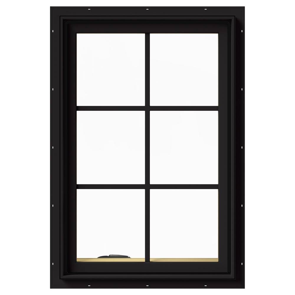 24 in. x 36 in. Black Painted Clad Wood Left-Handed Casement Window with Colonial Grids H458