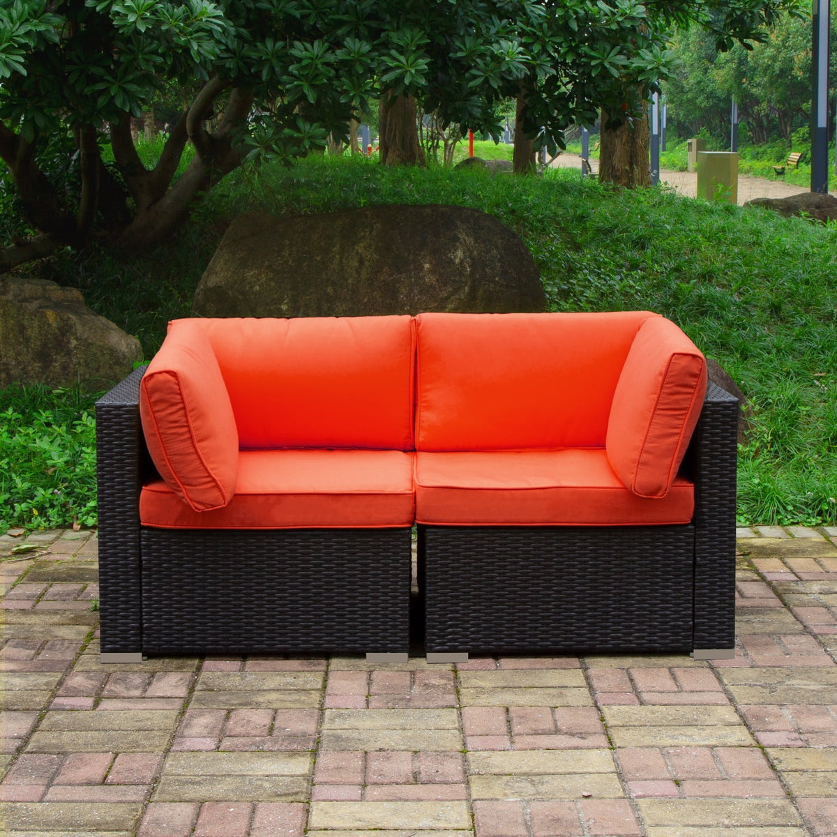 Orange 2-Piece Rattan Corner Sofa Set M554168