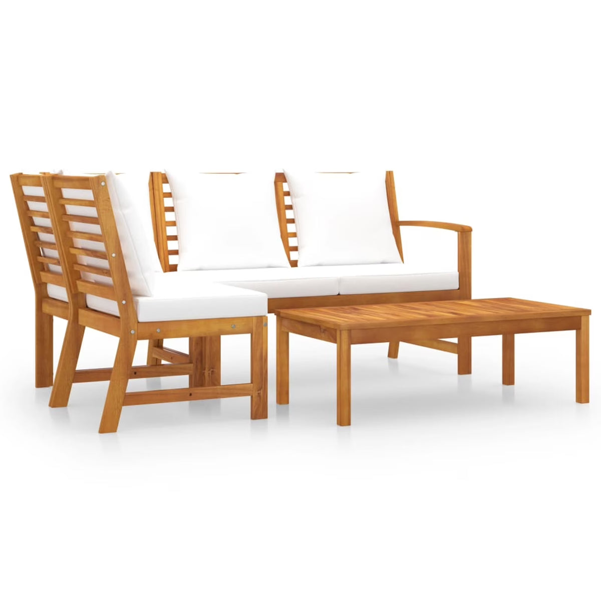 4 Piece Acacia Wood Outdoor Sectional Sofa Set with Cream Cushions Y1460