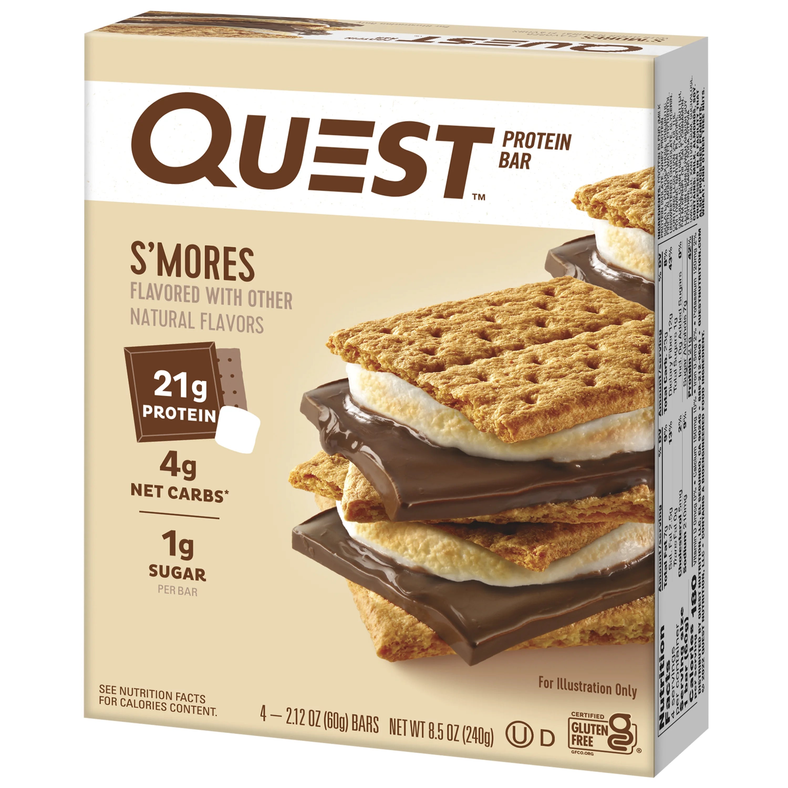 (3 pack) Quest Protein Bar, Smores, 20g Protein, Gluten Free, 4 Ct N189