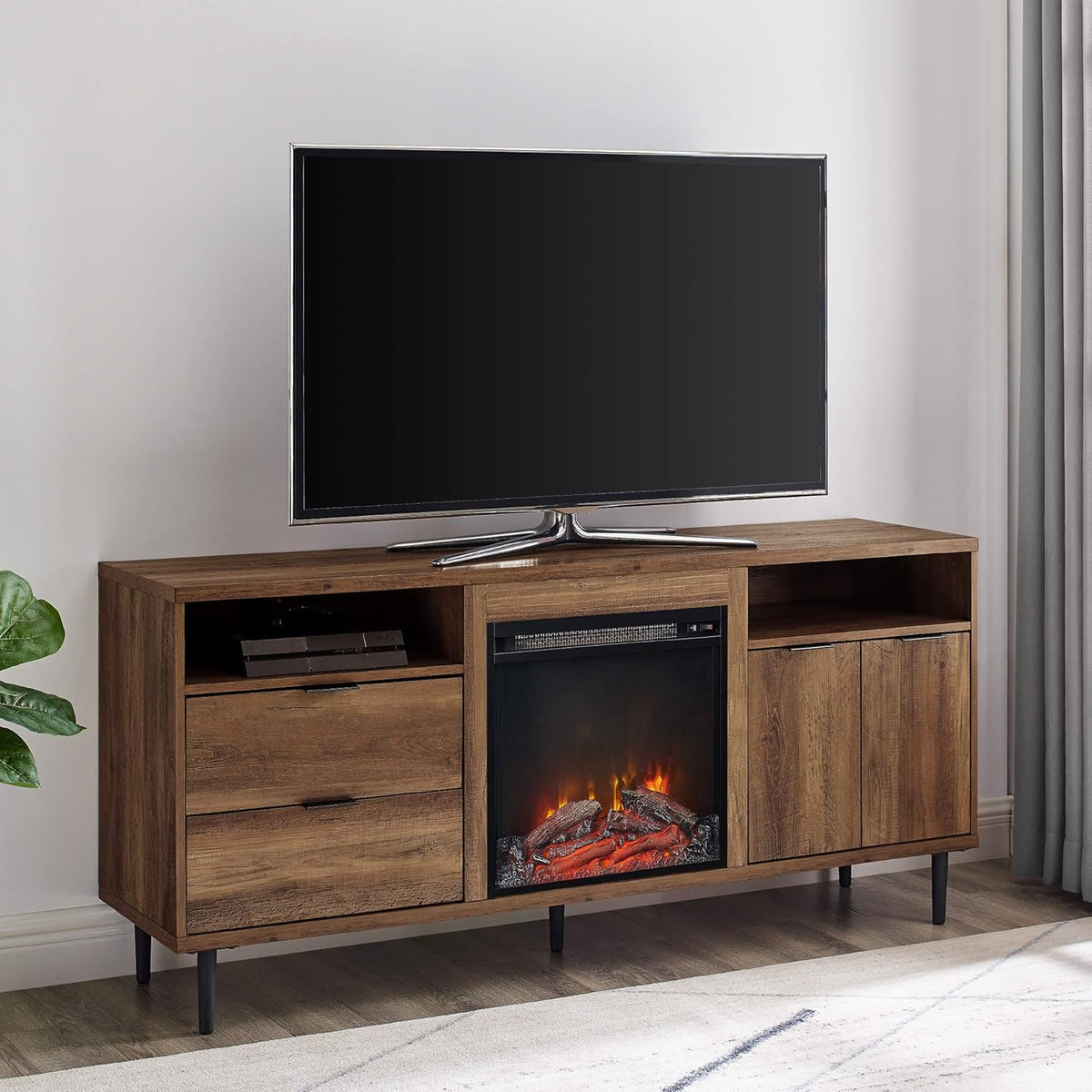 60 Inch Slate Grey Wood TV Stand with Cabinet Doors and Drawers P176401