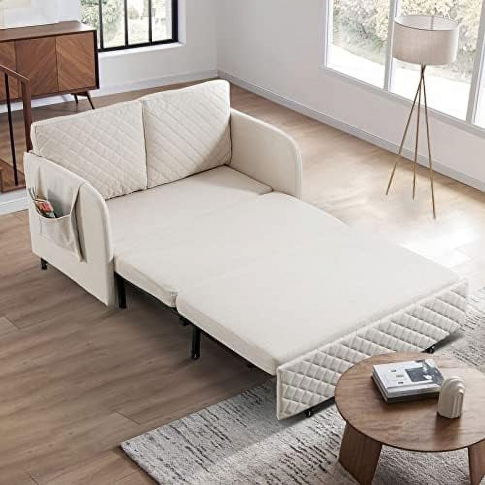 Grey Linen Loveseat Sleeper Sofa with Pull-Out Bed A80886