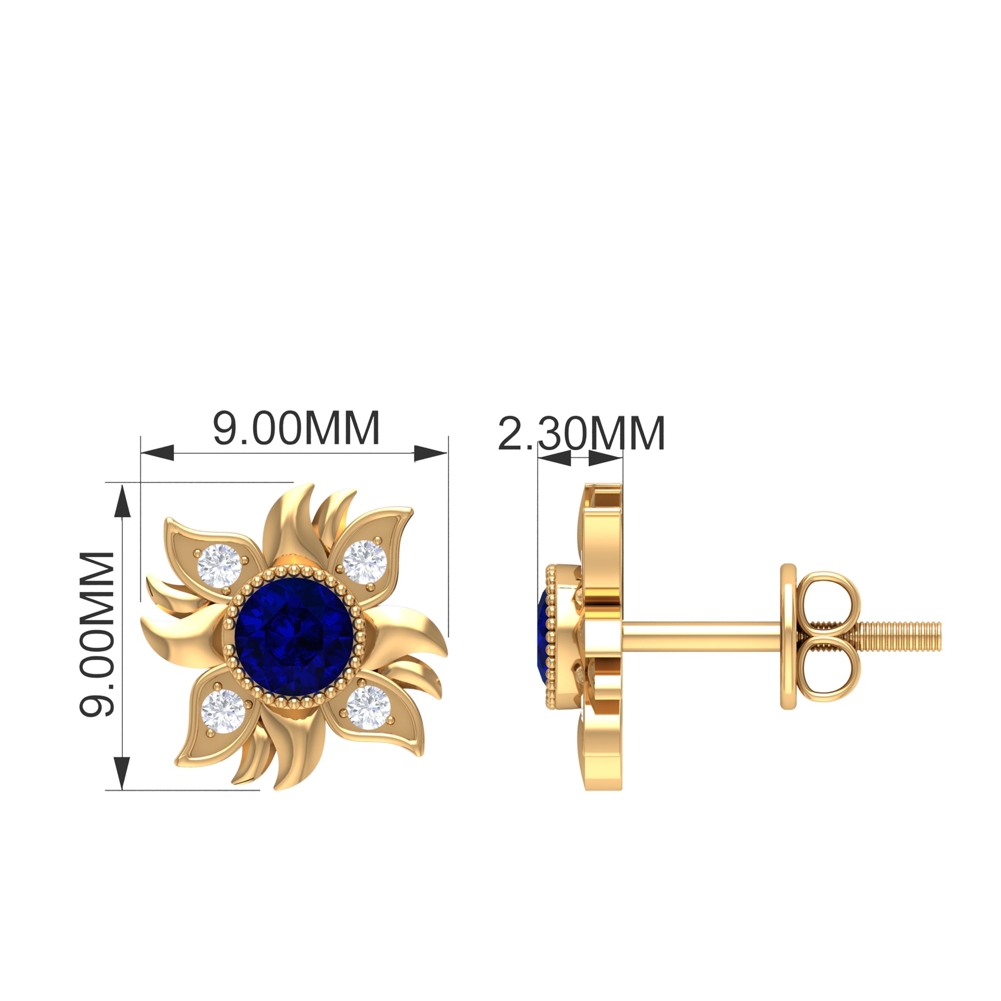 10K White Gold Blue Sapphire Diamond Stud Earring G980707