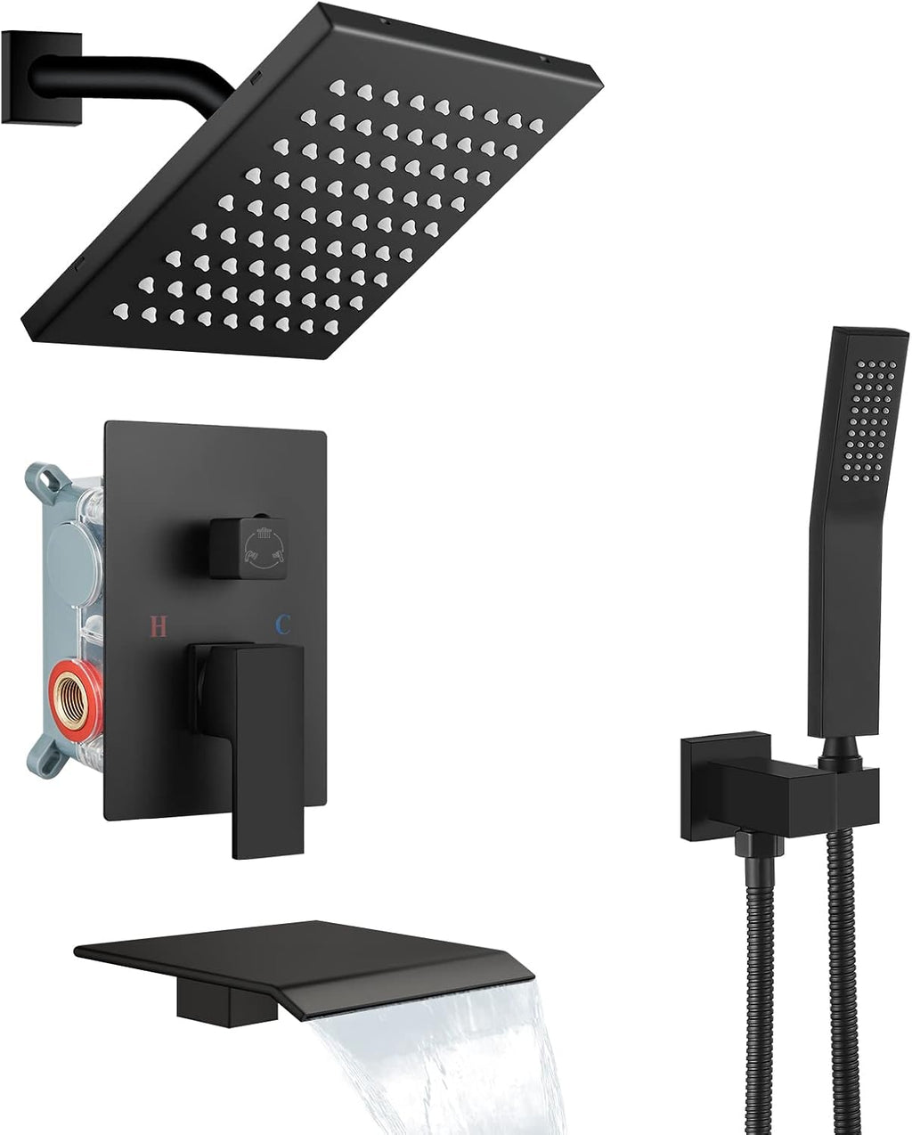 Polish Chrome Rainfall Shower System with Tub Spout and Handheld Sprayer L71602