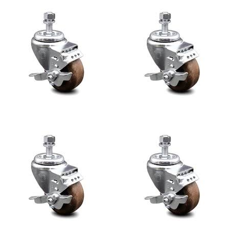 3.5 inch High Temp Glass Filled Nylon Threaded Stem Caster Set with Brake X4243