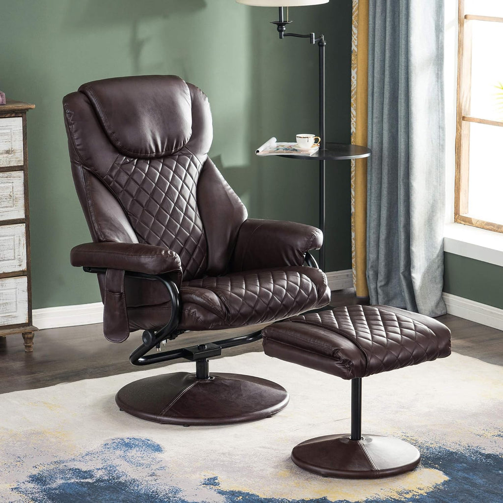 Dark Brown Faux Leather Swivel Recliner with Ottoman R260