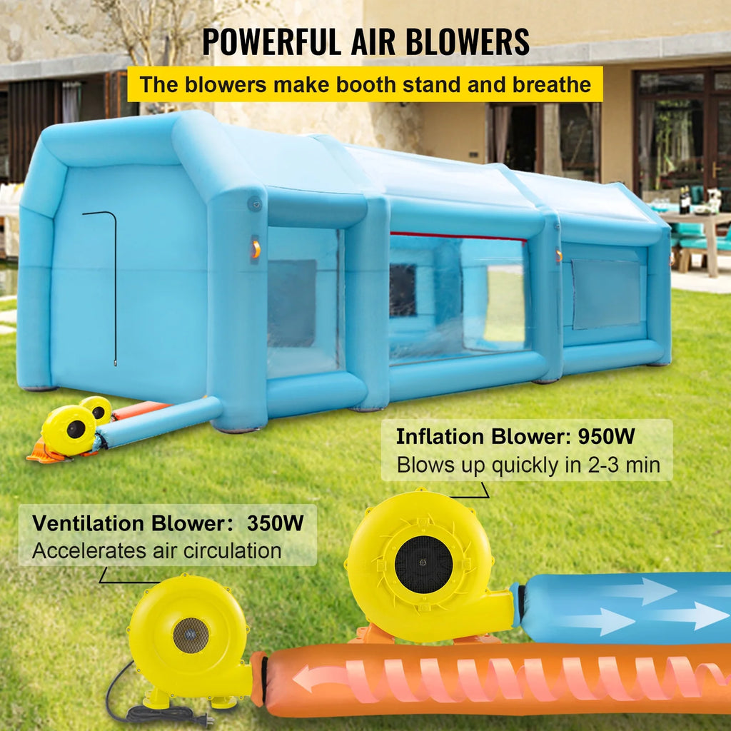 Inflatable Spray Booth Car Paint Tent 26x13x10FT Filter System 2 Blowers Y183483