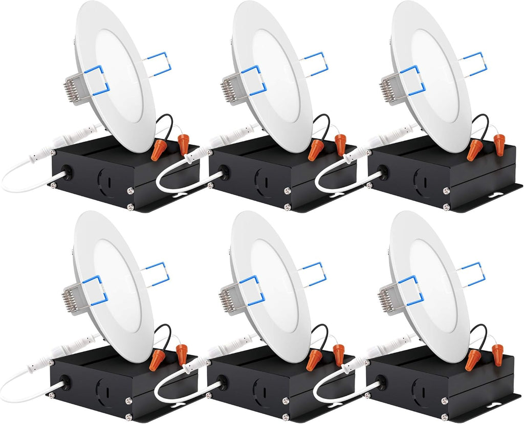 4 Inch Ultra Thin LED Recessed Ceiling Lights, 5000K Daylight, Dimmable 10W, 6 Pack O7431