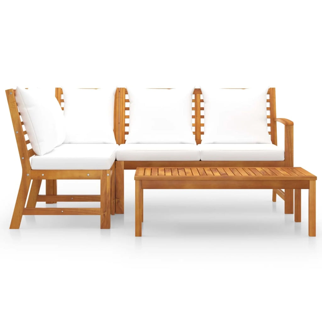4 Piece Acacia Wood Outdoor Sectional Sofa Set with Cream Cushions Y1460