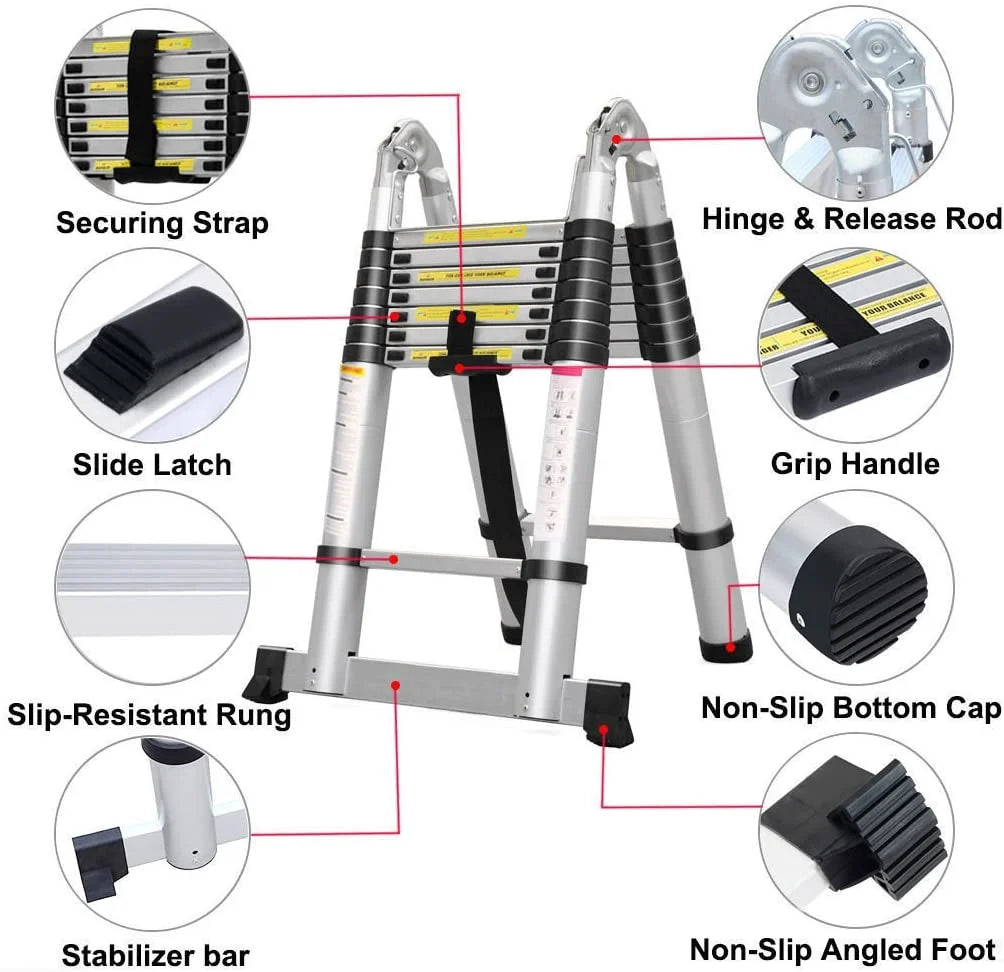 16.5Ft Aluminum Telescoping Extension Ladder with 330lbs Capacity V544830